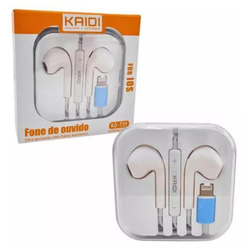 Fone de Ouvido Lightning IOS Kaidi KD-739 com Fio e Microfone