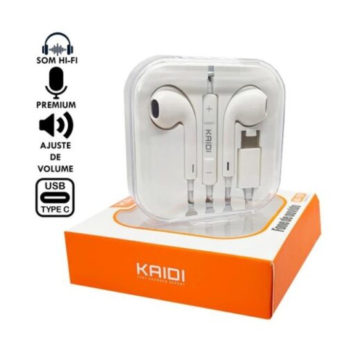 Fone de Ouvido Tipo-C Kaidi KD-729 com Fio e Microfone