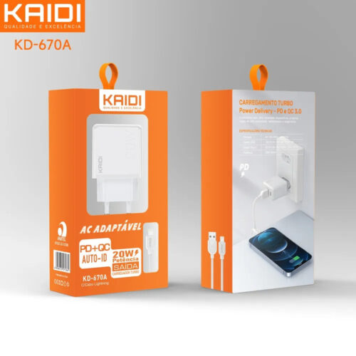 Carregador USB e USB-C Lightning Kaidi KD-670A