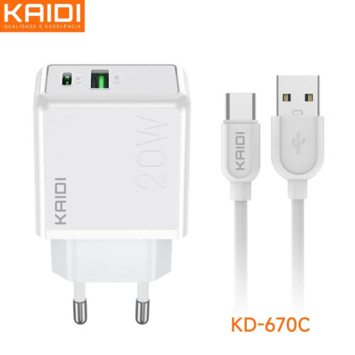 Carregador USB e USB-C para Tipo-C Kaidi KD-670C - Image 2